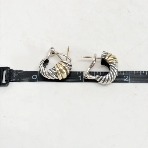 David Yurman .925/14K Gold Cable Shrimp Earrings